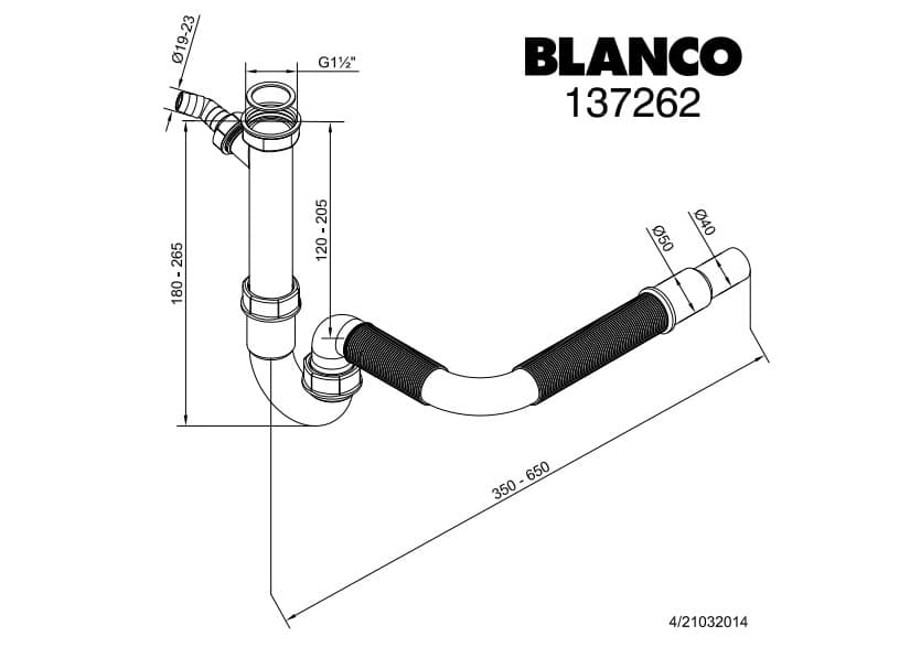Сифон 1/2" с гофрированной трубкой BLANCO, выход 40 и 50 мм